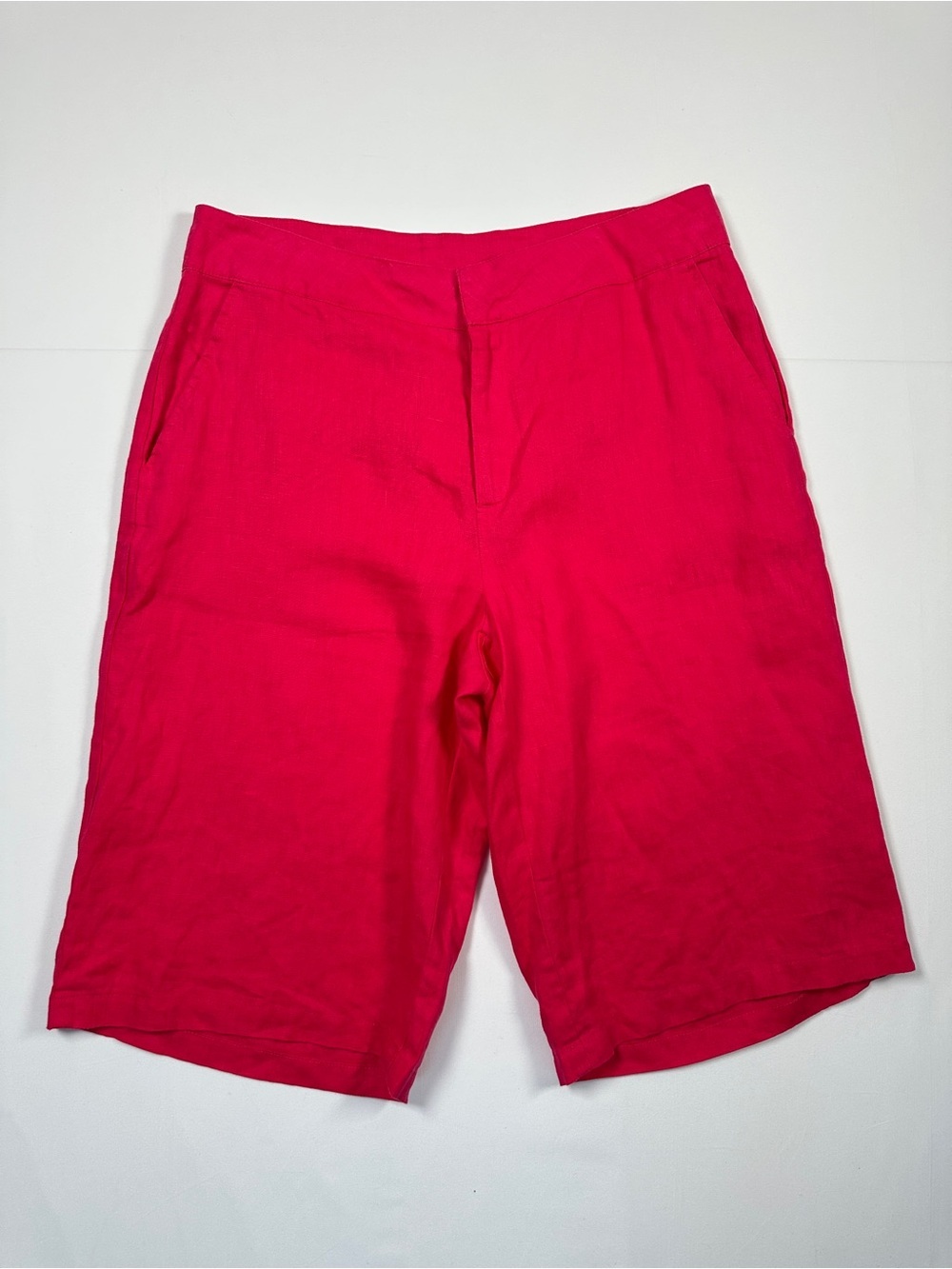 Yest Bright Pink 100% Linen Bermuda Shorts Lightweight Summer Size 10 Vacation